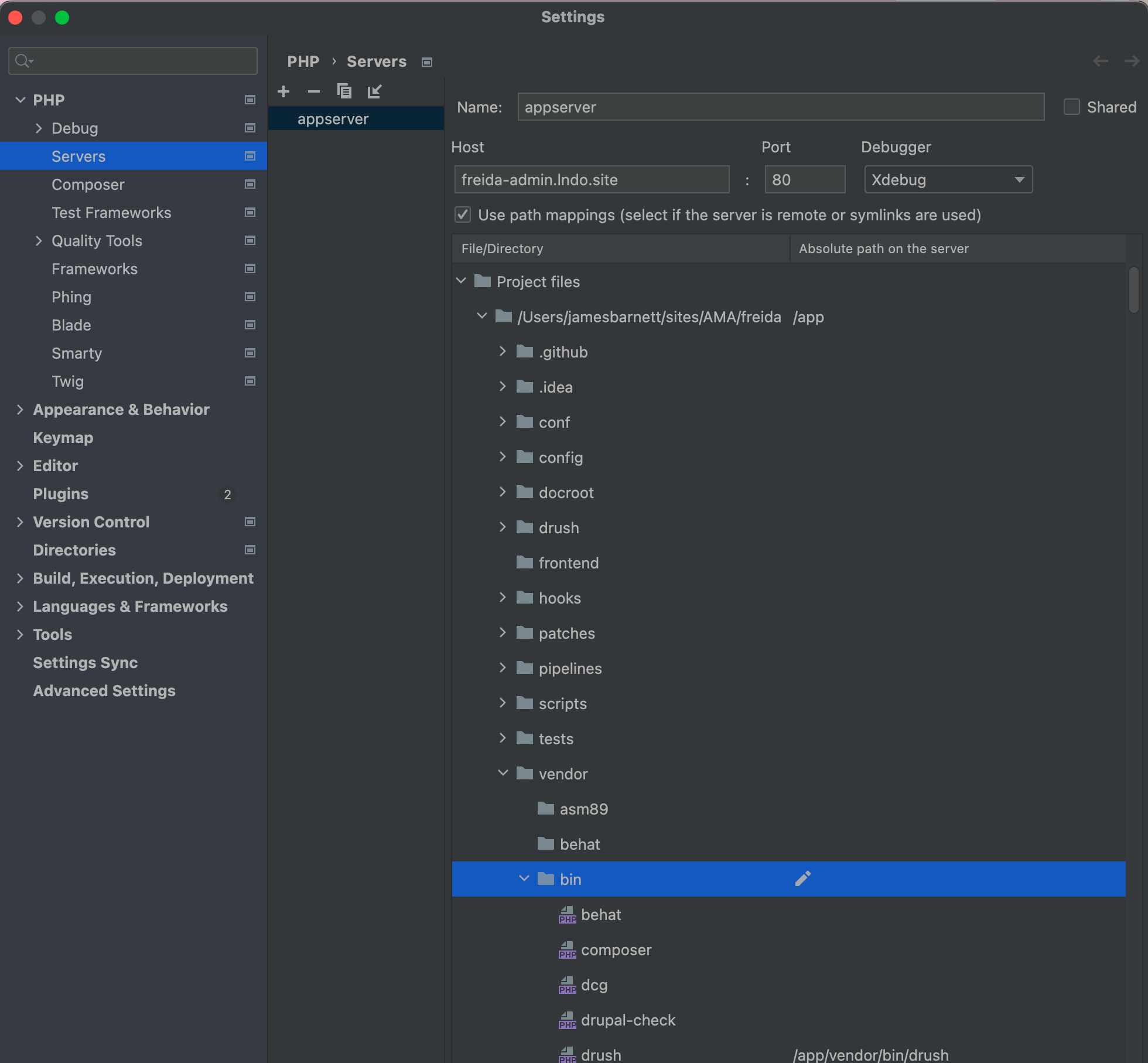 PHPSTORM path mappings